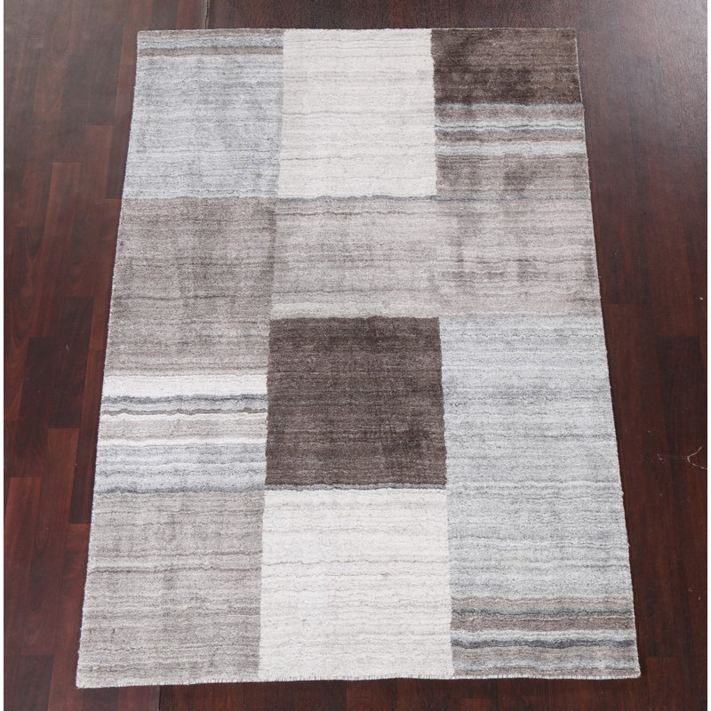 Tapis en laine à carreaux Gabbeh noué à la main 5 x 7