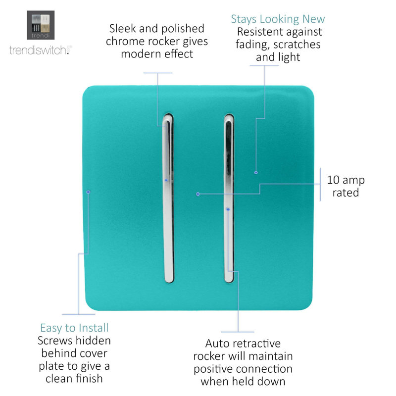 Trendi Switch 2 Gang Retractive Doorbell Switch, Bright Teal