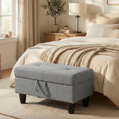 Banc rectangulaire avec repose-pieds avec couvercle, repose-pieds en flanelle pour le salon, la chambre à coucher ou le vestibule, gris
