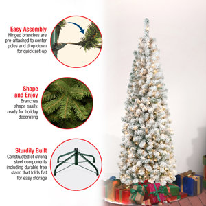The Holiday Aisle® 5'11'' H Slender Green Pine Flocked/Frosted ...
