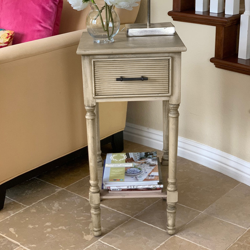 Akia End Table with Storage, Antiqued Beige