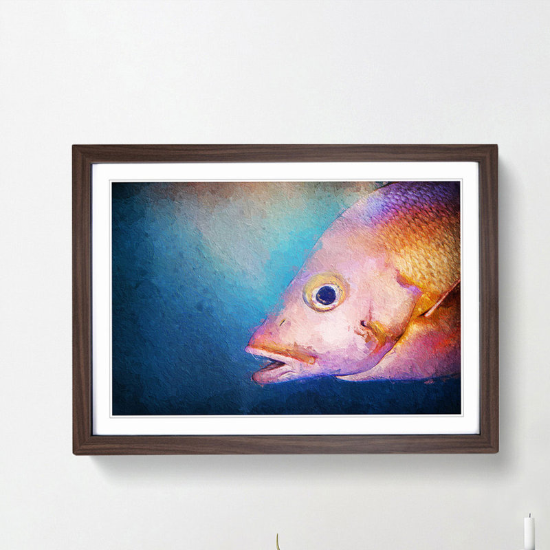 Pink Snapper Fish - Picture Frame Painting Print, 27cm H x 36cm W x 2cm D, Walnut Framed