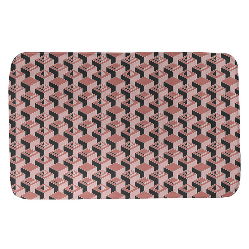Tapis de bain géométrique antidérapant à motif de gratte-ciels, l 17 po x L 24 po, Rouge/noir