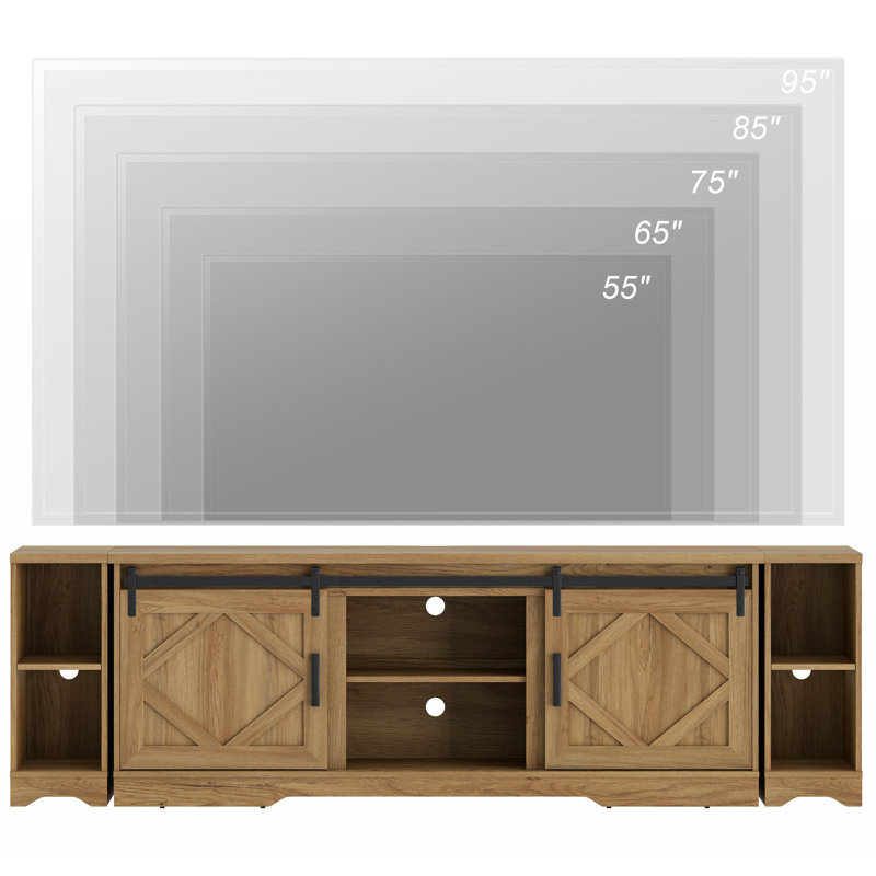 Farmhouse TV Stand With Sliding Barn Door For Tvs, Entertainment Center With Adjustable Shelf And Storage Cabinets, Media Console Table For Living Room,Hallway,Vintage Oak