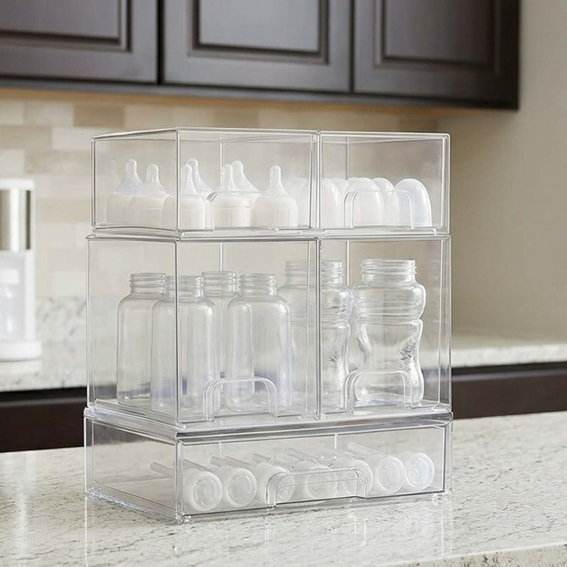 Paquet de 5 tiroirs empilables en acrylique transparent pour bouteilles, comptoir, meuble-lavabo, salle de bain et armoire