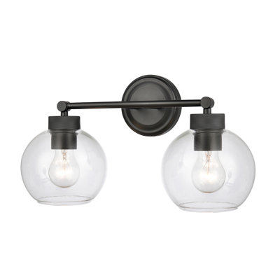 Meuble-lavabo 2 lumières Ebern Designs Hankerson en noir mat avec abat-jour en verre transparent