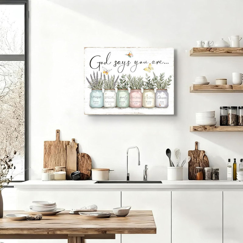 Inspirational Bible Verse Wall Art God Says You Are Sayings Wall Decort Christian Gift Quotes Painting Scripture Pictures Print Flowers In Mason Jar Poster For Bedroom(Canvas)