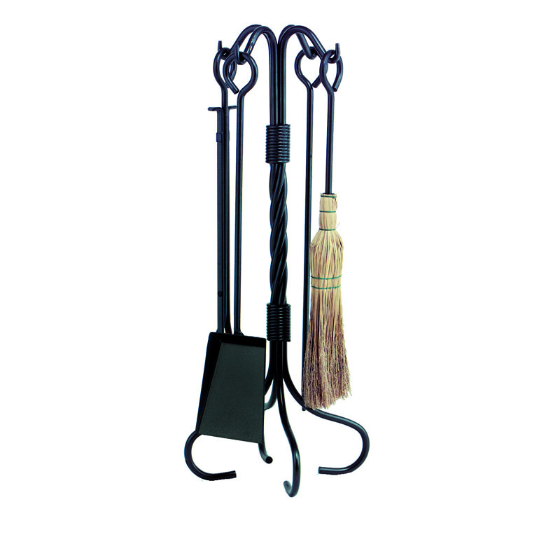 Linly Steel Fireplace Tool Set, Black