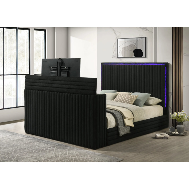 Villa Black Queen Platform Bed, Noir, Très grand