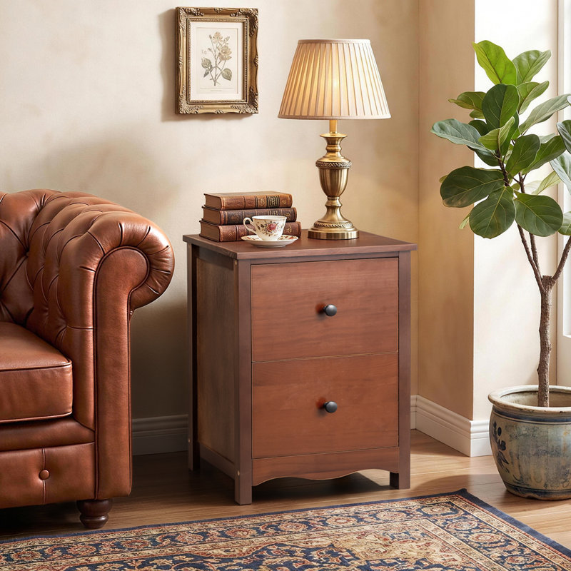 Solid Pine Nightstand Painted Finish 2 Drawers 17.7 Inch W, Brown