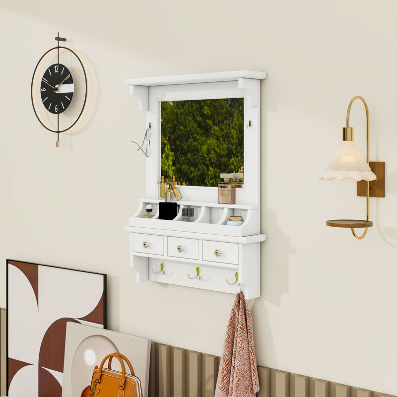 Floating Wall‑Mounted Makeup Vanity with HD Mirror, 3 Drawers, Pockets and Hooks
