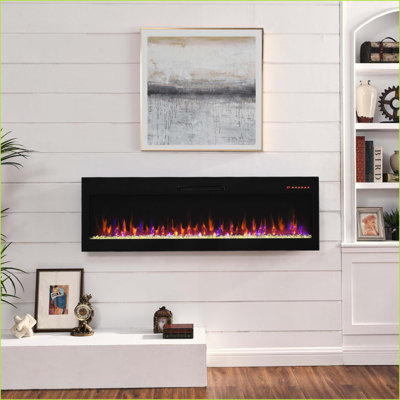 Electric Fireplaces 50'' WiFi-Enabled Heater, Wall-Mounted/Recessed In-Wall | Tempered Glass+Sheet Metal | Vent Free