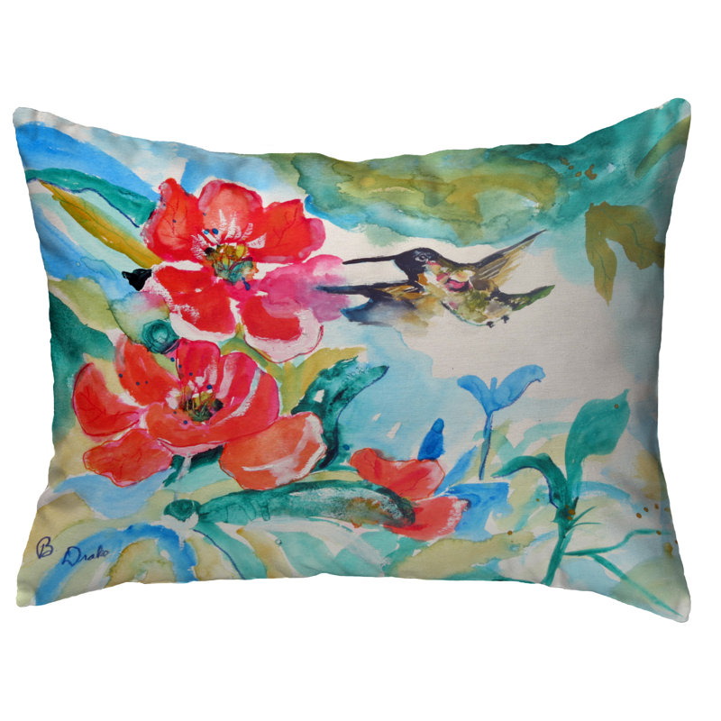  Coussin lombaire intérieur / extérieur Hummingbird and Red Flower