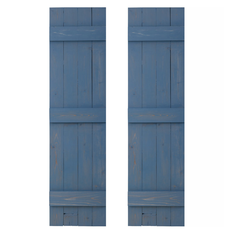 Volets traditionnels pour l'extérieur en planches avec couvre-joints, Bleu de province, H 42 po