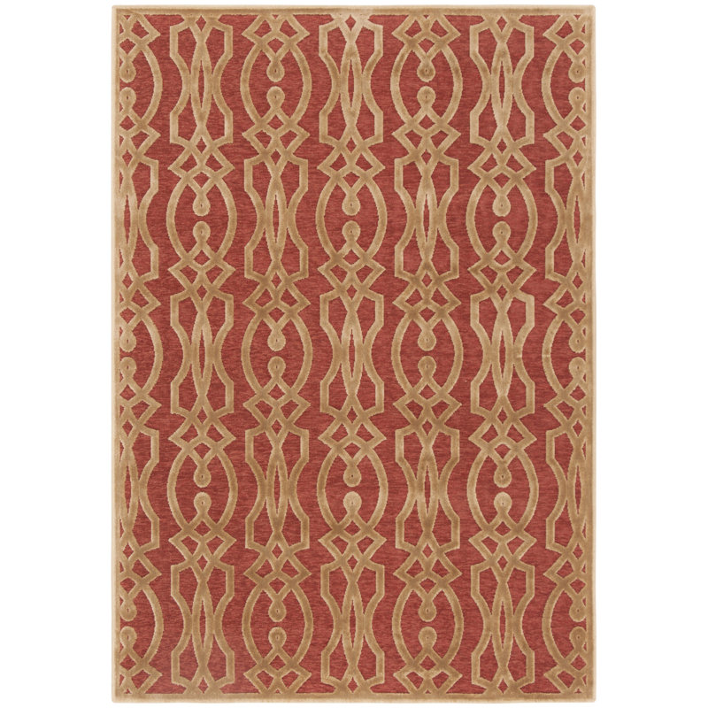 Tapis géométrique rouge / brun Villa, Rectangle 4 pi x 5 pi 7 po