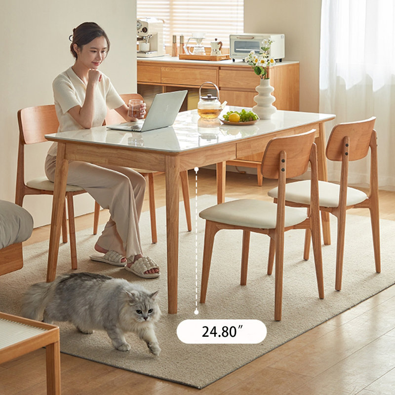 Table de salle à manger blanche rectangulaire en bois massif, H 29,13 po x L 62,99 po x l 31,5 po