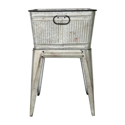 20.5X20.5X21 Inches Galvanized Iron Tub For Multiple Uses Ice Drinks And Plant Pots Rustic Stand With Rivet Fasteners Buckets Planters