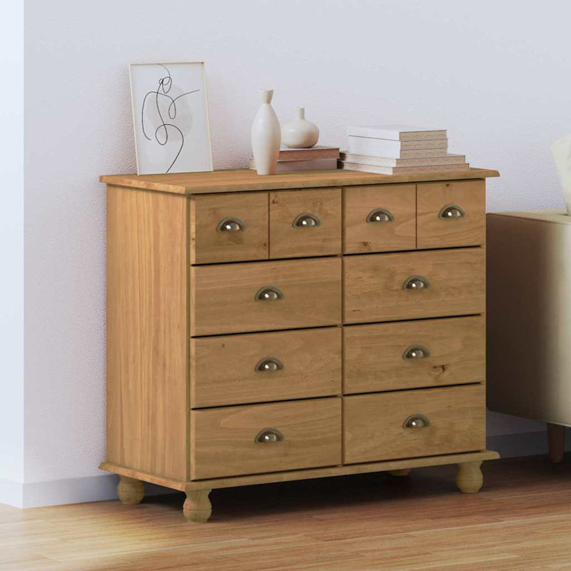 Chest of Drawer with Drawer with Storage ASKIM Solid Pine Wood Bedroom, Brown