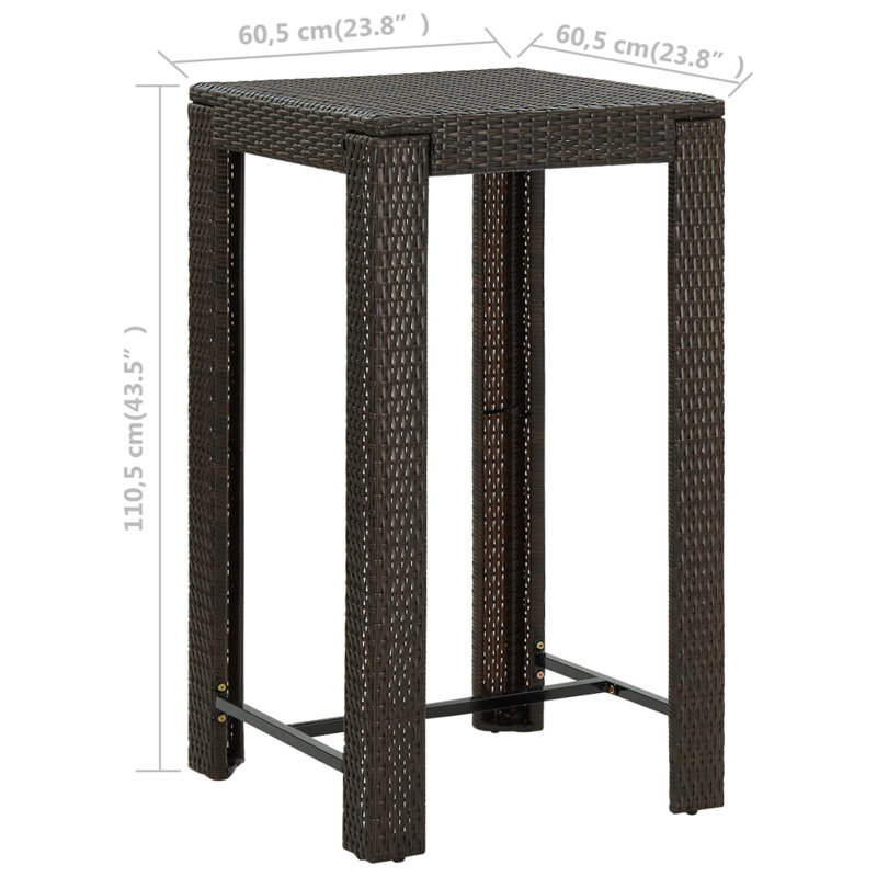 Adhern Square Outdoor Bar Table , 60.5cm cm W 60.5cm cm D, Dark Brown