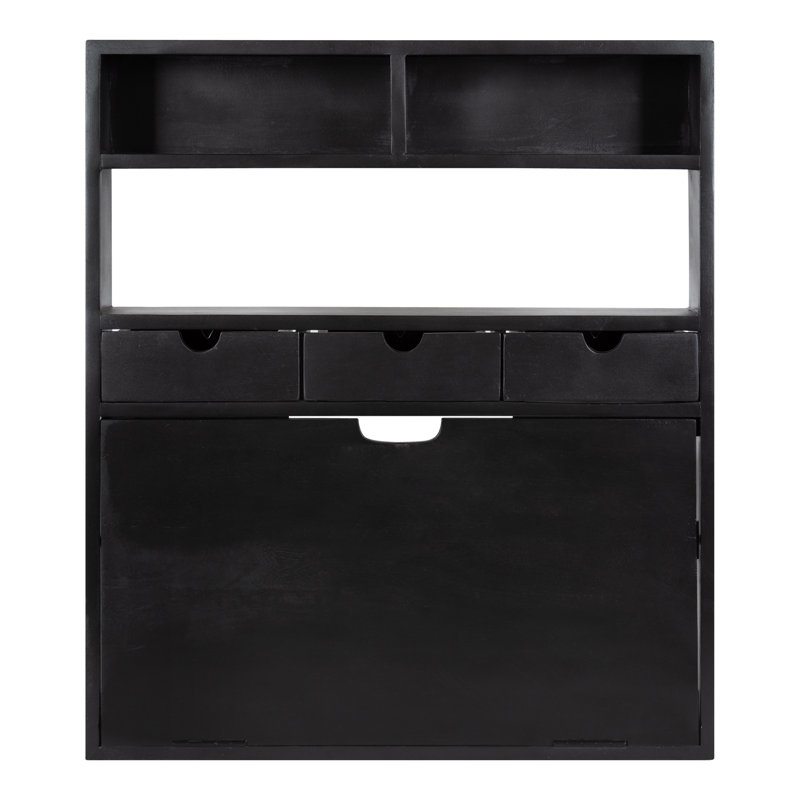 Bureau flottant en bois massif Aerick, Noir