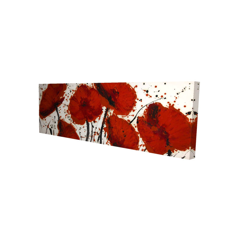 Peinture abstraite éclaboussures de fleurs rouges sur toile - décor moderne, H 16 po x l 48 po