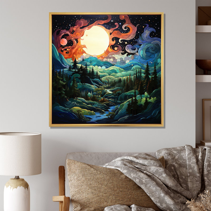 " Landscape Aurora Borealis Natures IV ", Gold Floater Framed, 36" H x 36" W x 1.5" D