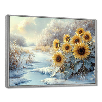 «Donnamae Sunflowers By The Frozen Pond I» - Art mural tournesols