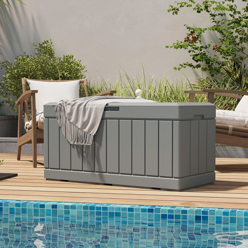 Gray 90 Gallon Lockable Plastic Deck Storage Box