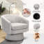 Fauteuil pivotant de style tonneau, fauteuil en chenille avec structure en bois massif, canapé une place pour salon, chambre à coucher, bureau, gris pâle