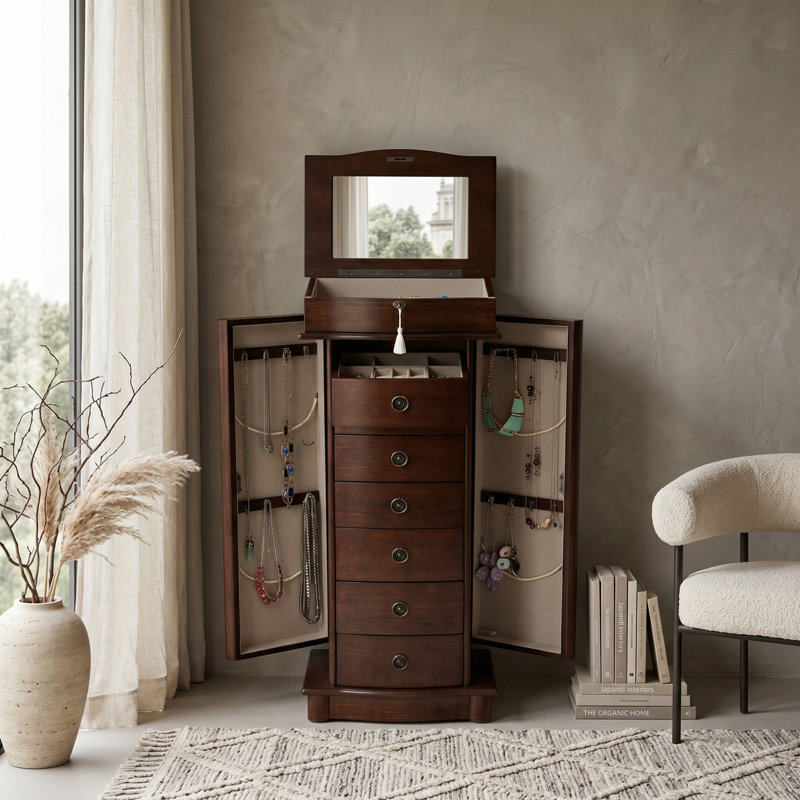Armoire à bijoux avec miroir Argueta, Noyer