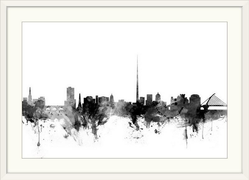«Dublin Ireland Skyline» par Francy, impression, H 32 po x l 44 po x P 1 po, Cadre blanc