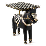 Mocha Check Carved Horse Table