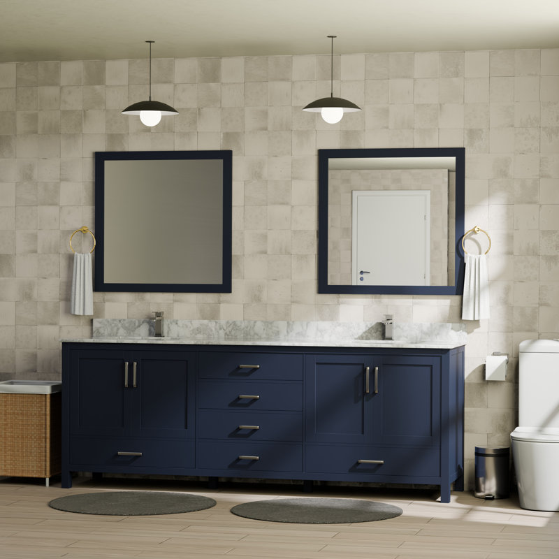 Ensemble de meuble-lavabo double 80 po Jacques, Navy Blue, White Carrara Marble