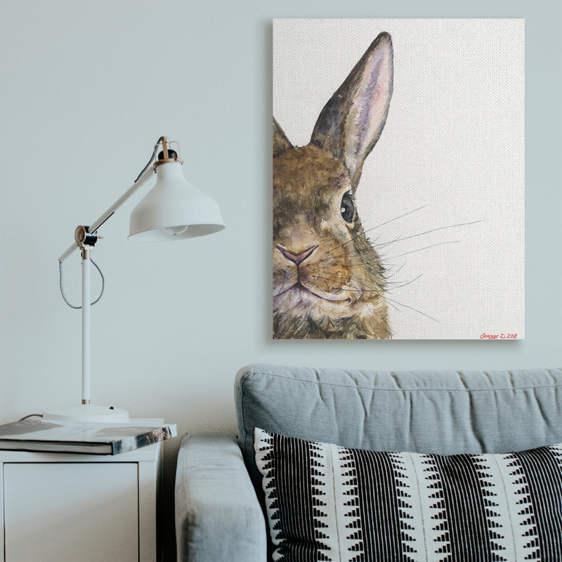 «Farm Rabbit Gaze Adorable Whiskered Animal» par George Dyachenko - peinture sur toile, H 48 po x l 36 po, Toile tendue