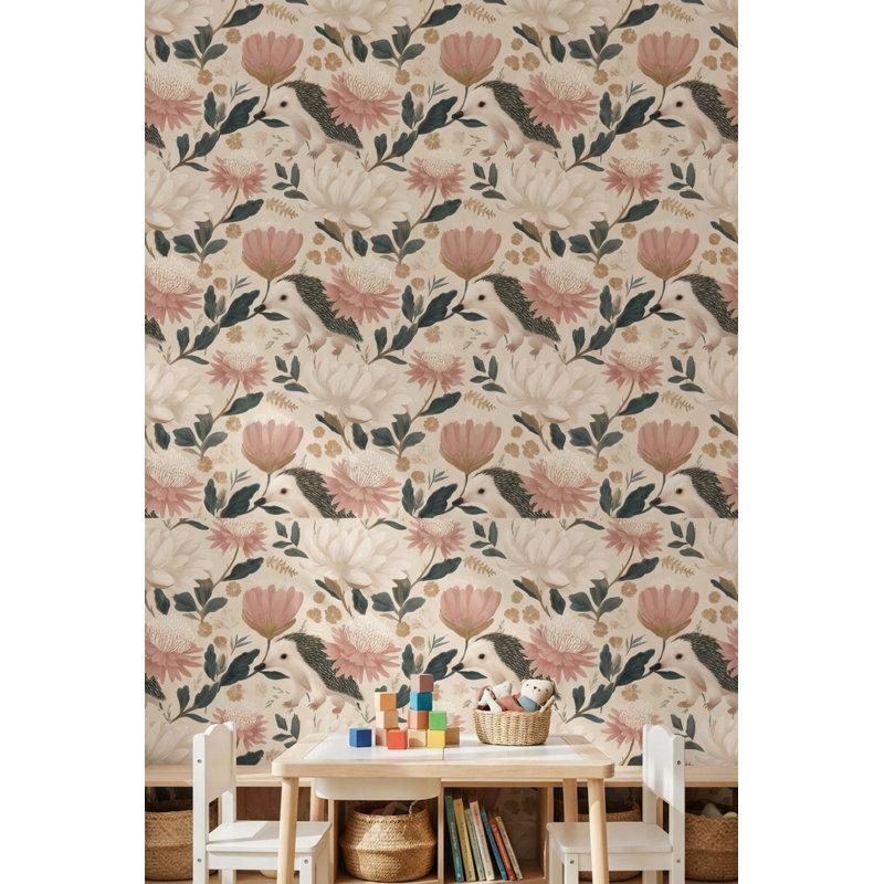 Papier peint floral Hérisson fantaisiste, murale, Non tissé, non collé