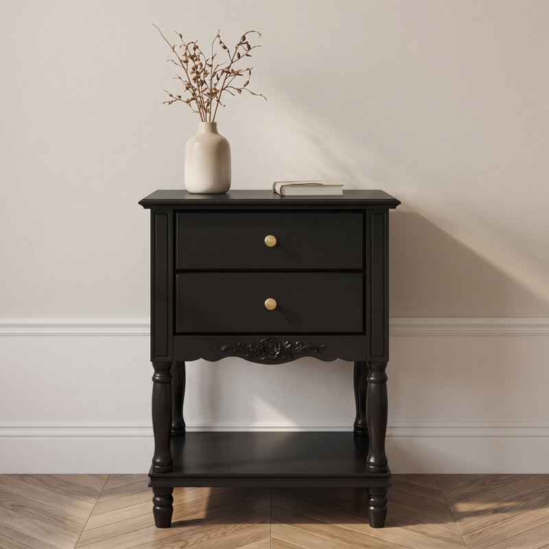 2 - Drawer Nightstand in Black, Black