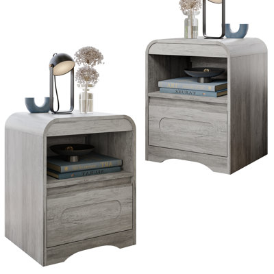 Ensemble de 2 tables de chevet, table de chevet avec rangement à tiroirs et compartiment ouvert, tables de chevet, grandes tables de chevet à bords arrondis de 22 po pour le salon du canapé de la chambre à coucher