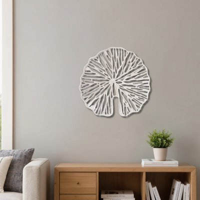 Décoration murale 20,5 "à motif de feuilles au fini blanc éclatant - art mural moderne en fer et papier