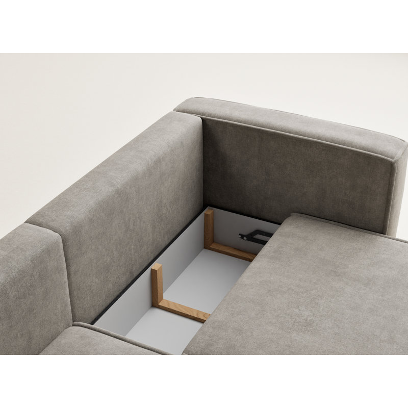 Four-Seater Corner Sofa With Bed Function, Left Hand Facing, Brown Polyester/Chenille