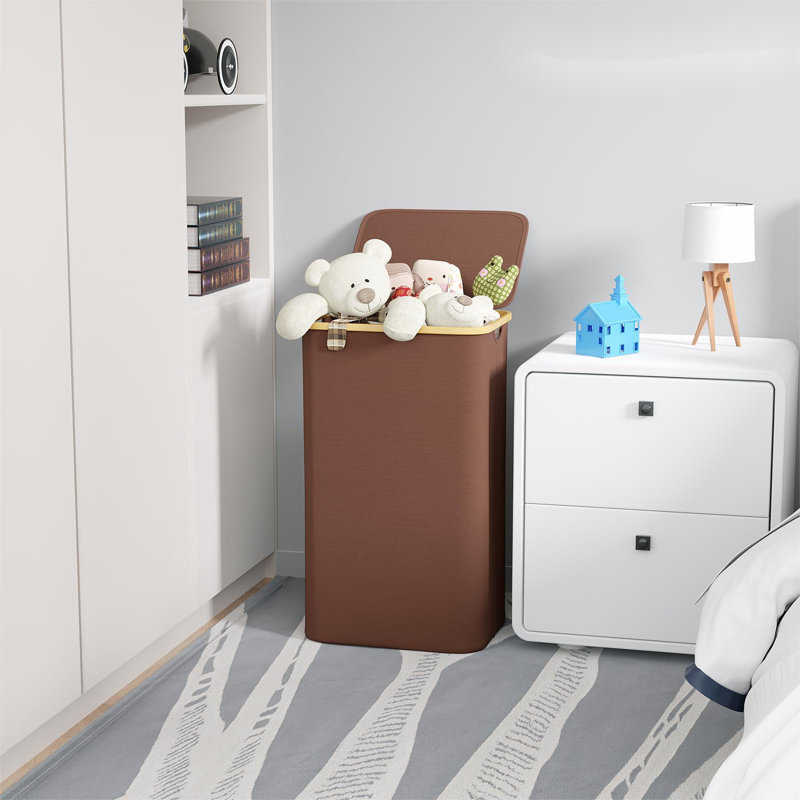Panier à linge avec couvercle, grand panier à linge de 110 L avec poignées en bambou, panier à linge pliable pour la chambre à coucher, la salle de bain, le dortoir, la salle de lavage - brun