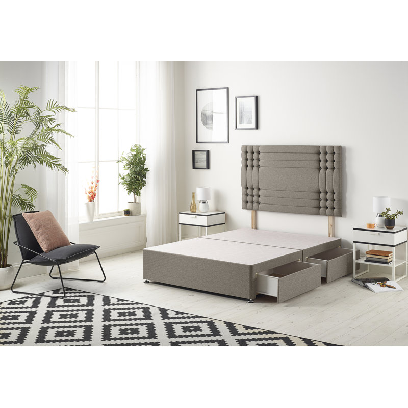 Dennishia Tweed Fabric Divan Base with Drawer Options no Headboard, Coffee, Kingsize (5'), 2 Drawers