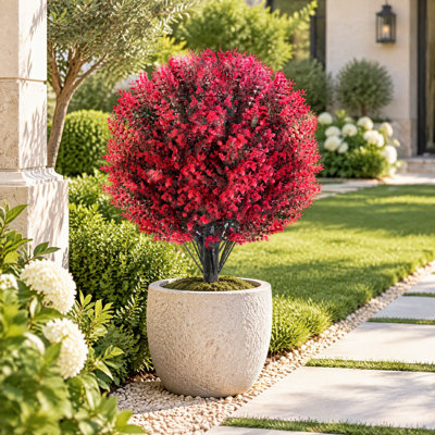 17" Artificial Eucalyptus Topiary Balls in Red with Ground Stakes (Set of 2)