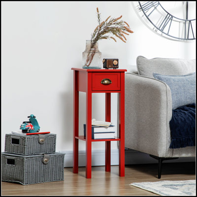 Narrow 2-Tier Side Table with Drawer and Bottom Shelf, Perfect for Small Spaces and Elegant Home Decor