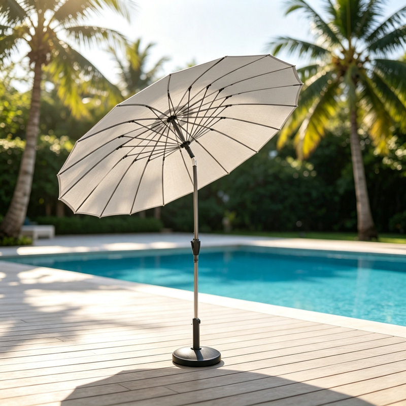 2.7M Garden Parasol with Crank Lift & Tilt, Outdoor Patio Umbrella, 18 Fiberglass Ribs, 180G Polyester Vented Canopy, Aluminium Pole, Grey