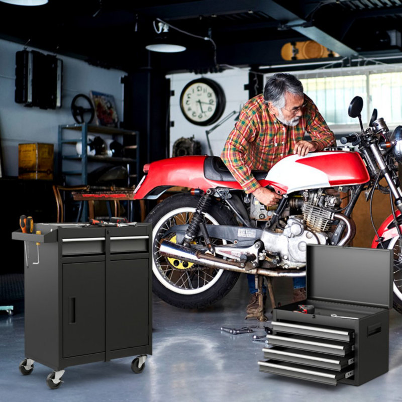 2-In-1 Rolling Tool Chest With 5 Sliding Lockable Drawers, Black