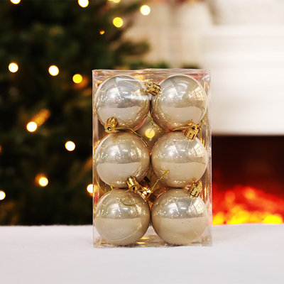 1 Box Of 12pcs Christmas Ball Set Christmas Tree Window Display Shopping Mall De - Shatterproof Gold Hanging Decor for Holiday Party Festival Ornaments Beautiful Premium Festive Indoor Setup