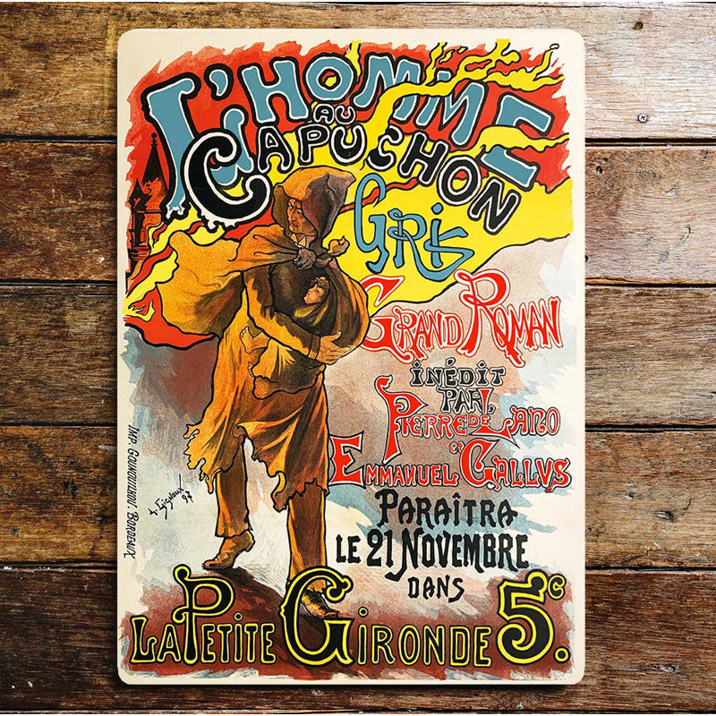 L'homme Capuchon - Metal Travel Wall Sign, 40cm H x28cm W