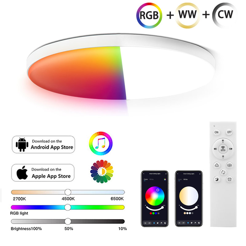 RGB Smart LED Ceiling Light 2700-6500K Dimmable 50W Colour Changing Flush Mount