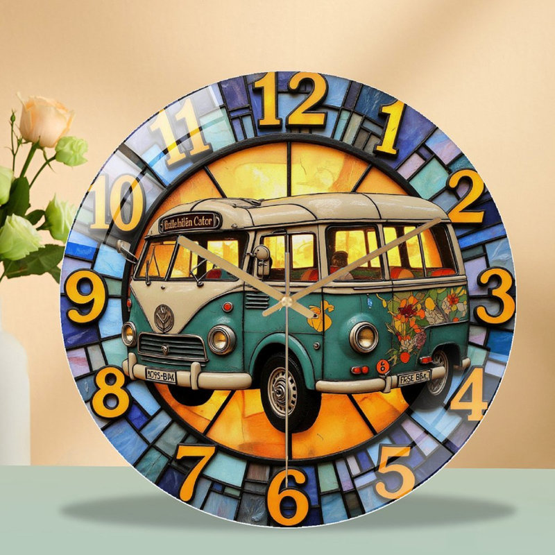 Horloge murale rétro vintage avec art en verre coloré - horloge murale 12 po
