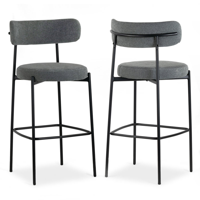 Kibariye Upholstered Counter Stool with Metal Frame, Counter Stool (27" Seat Height), Gray